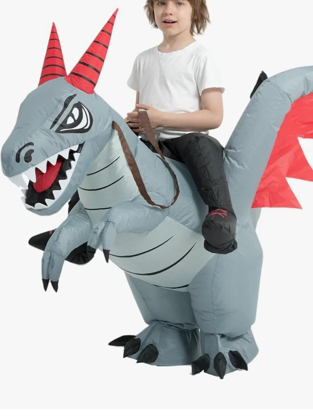 Gray Inflatable Dragon Ride-On Costume for Kids